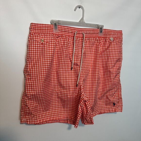 Polo Ralph Lauren Swim Trunks Mens 2XB Big Orange Gingham Beach Surf Shorts - Picture 2 of 13